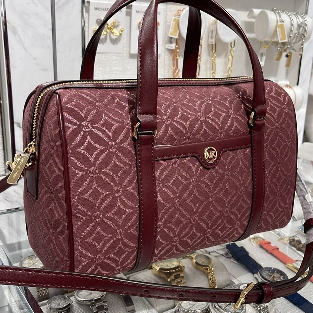 MICHAEL KORS JST TRAVEL MEDIUM DUFFLE SATCHEL SHOULDER CROSSBODY BAG MK OXBLOOD